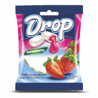 DROP Strawberry měkké žvýkací bonbony s jahodovou náplní 90g